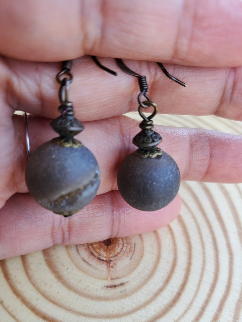 Vtg. RARE Basalt Drop Earrings - Picture 7 of 7